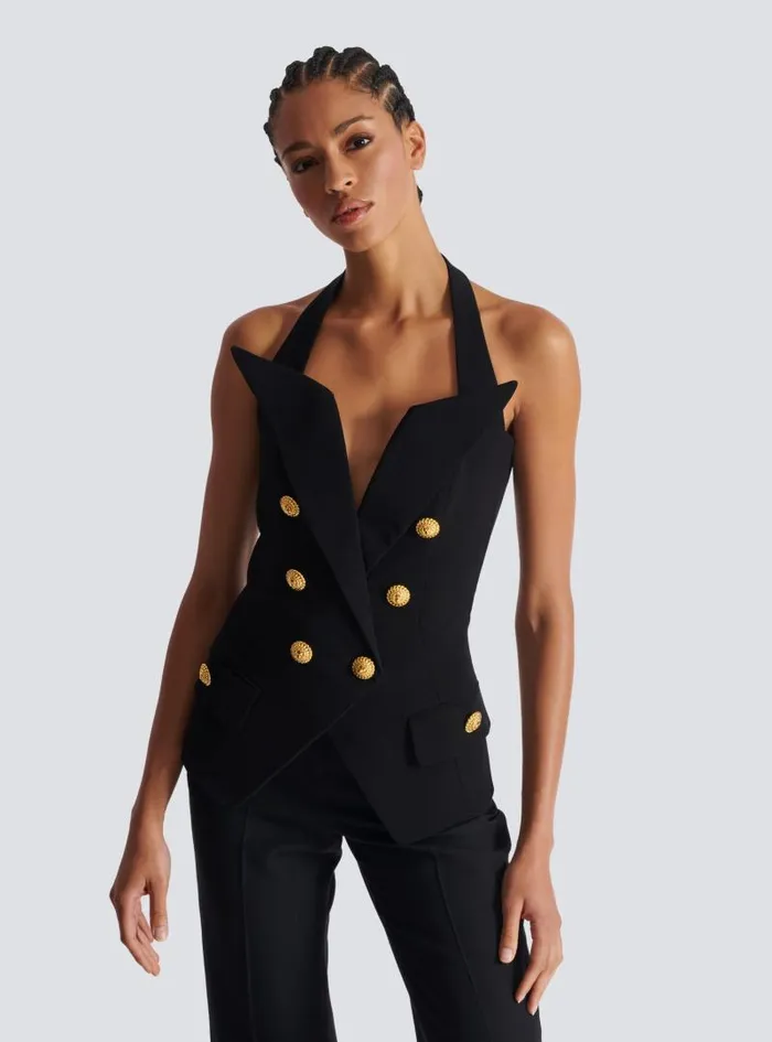 Balmain Tops And Shirts Women Structured Crepe Top Black