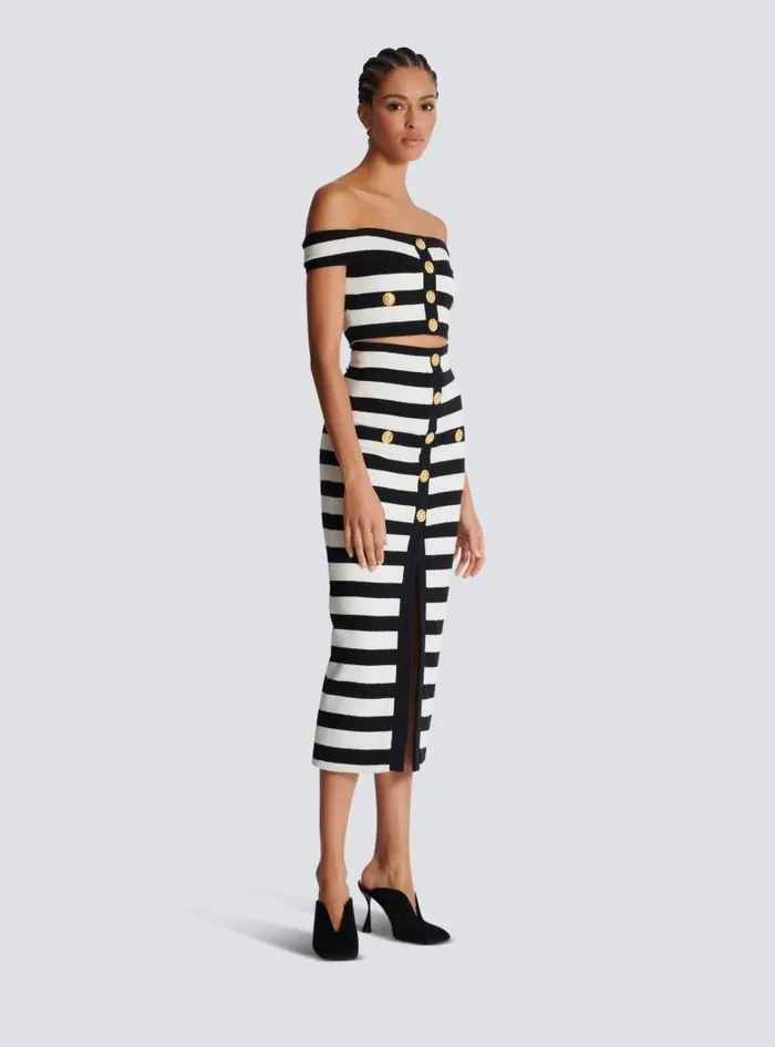 Balmain Tops And Shirts Women Twotone Offtheshoulder Top Black