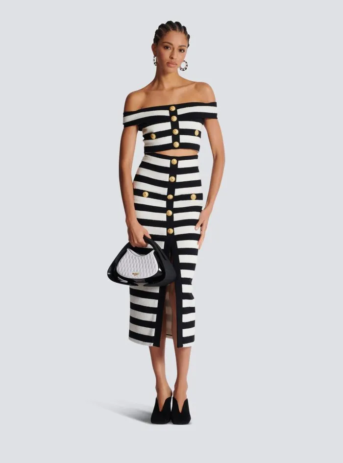 Balmain Tops And Shirts Women Twotone Offtheshoulder Top Black