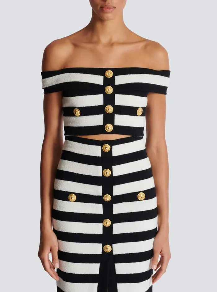 Balmain Tops And Shirts Women Twotone Offtheshoulder Top Black