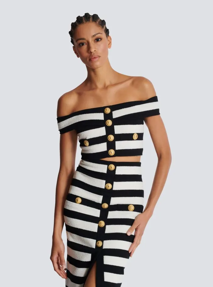 Balmain Tops And Shirts Women Twotone Offtheshoulder Top Black