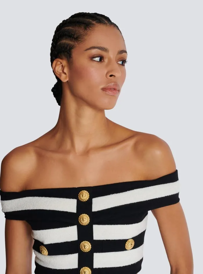 Balmain Tops And Shirts Women Twotone Offtheshoulder Top Black
