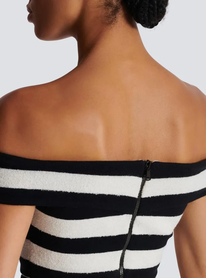 Balmain Tops And Shirts Women Twotone Offtheshoulder Top Black