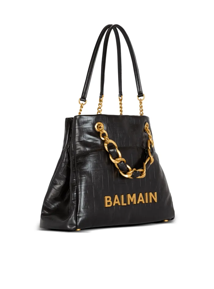 Balmain Tote Bags Women 1945 Soft Tote Bag In Crackled Calfskin Black