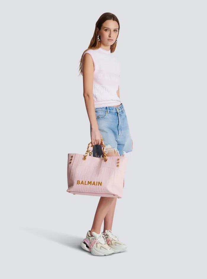 Balmain Tote Bags Women 1945 Soft Tote Bag In Grained Calfskin Pink