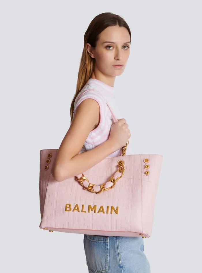 Balmain Tote Bags Women 1945 Soft Tote Bag In Grained Calfskin Pink