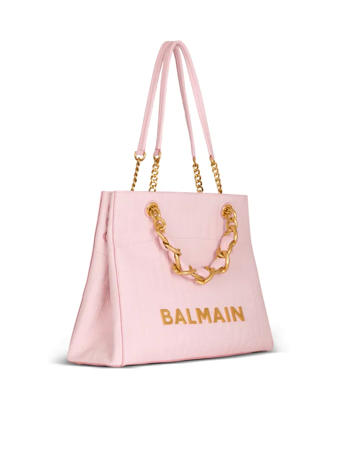 Balmain Tote Bags Women 1945 Soft Tote Bag In Grained Calfskin Pink