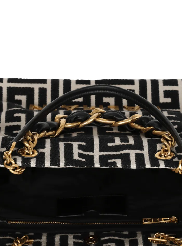 Balmain Tote Bags Women 1945 Soft Tote Bag In Jacquard Fabric With Monogram Black