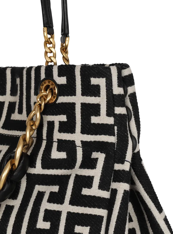 Balmain Tote Bags Women 1945 Soft Tote Bag In Jacquard Fabric With Monogram Black