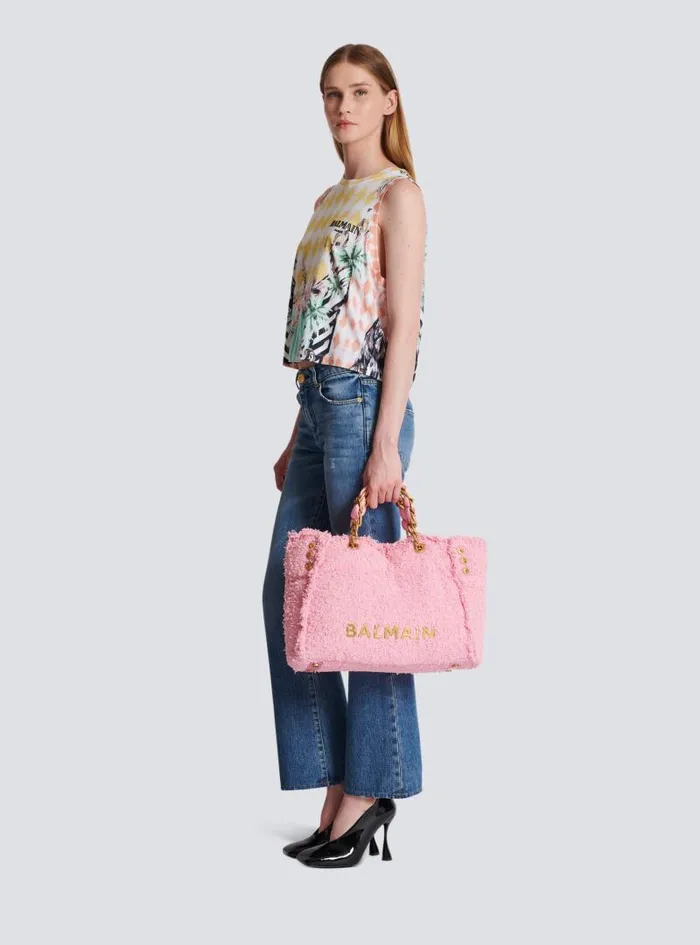 Balmain Tote Bags Women 1945 Soft Tweed Tote Bag Pink
