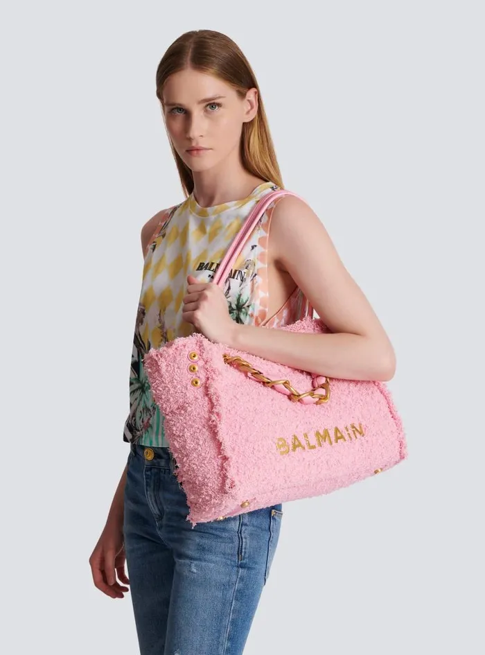 Balmain Tote Bags Women 1945 Soft Tweed Tote Bag Pink