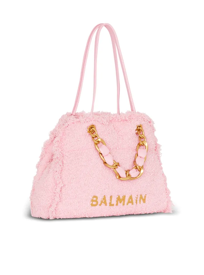Balmain Tote Bags Women 1945 Soft Tweed Tote Bag Pink