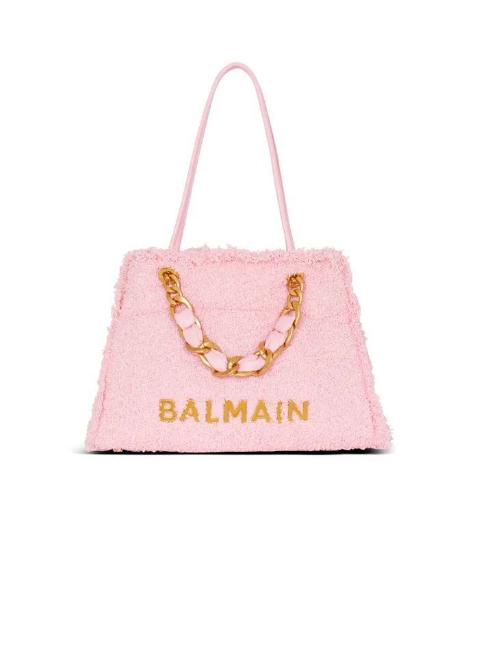 Balmain Tote Bags Women 1945 Soft Tweed Tote Bag Pink