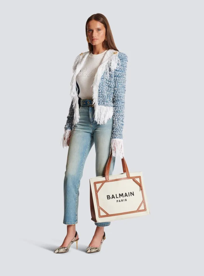 Balmain Tote Bags Women BArmy 42 Canvas Tote Bag With Leather Details Brown Balmain Tote Bags Women BArmy 42 Canvas Tote Bag With Leather Details Brown