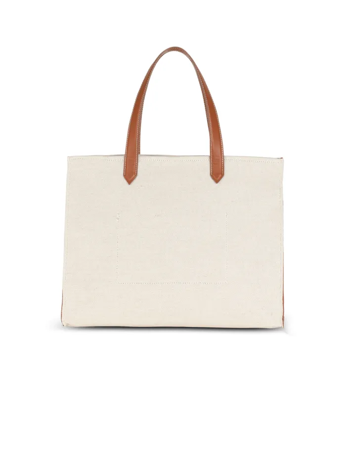 Balmain Tote Bags Women BArmy 42 Canvas Tote Bag With Leather Details Brown