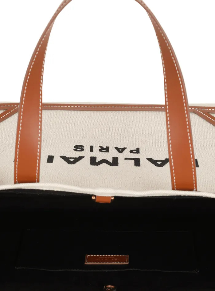 Balmain Tote Bags Women BArmy 42 Canvas Tote Bag With Leather Details Brown