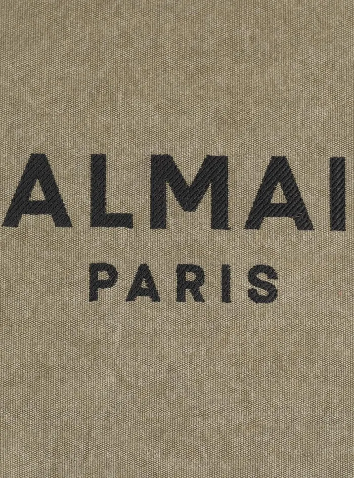 Balmain Tote Bags Women BArmy 42 Canvas Tote Bag With Leather Details Khaki