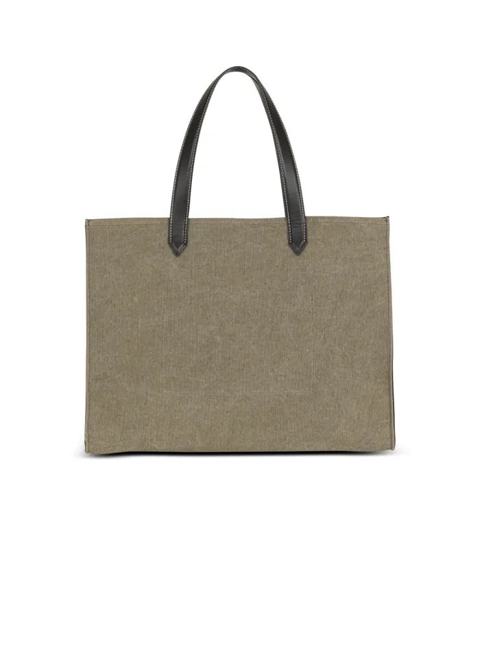 Balmain Tote Bags Women BArmy 42 Canvas Tote Bag With Leather Details Khaki