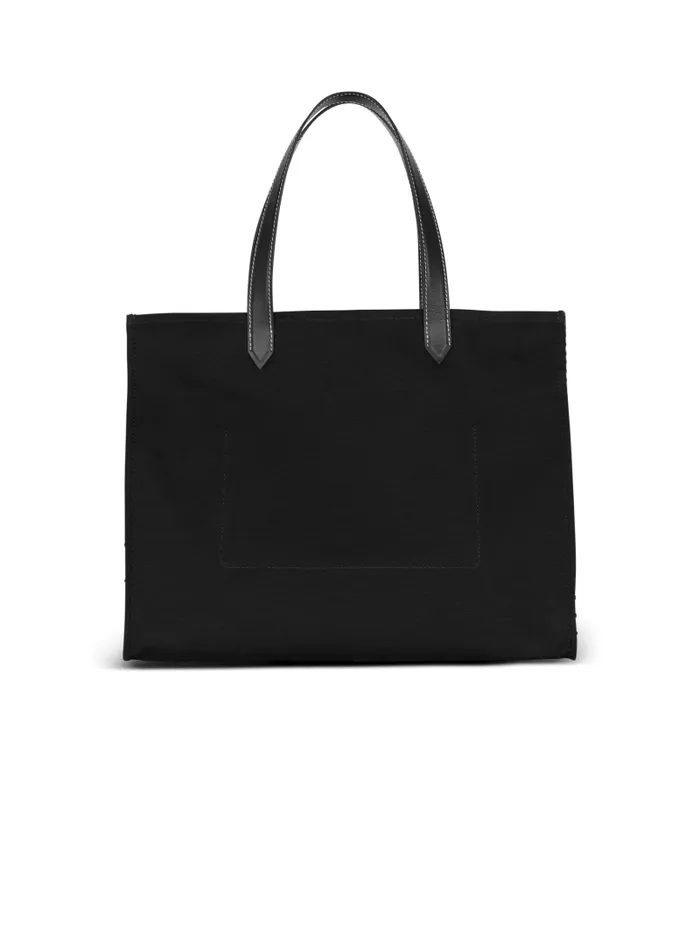 Balmain Tote Bags Women BArmy 42 Monogrammed Canvas And Smooth Leather Tote Bag Black