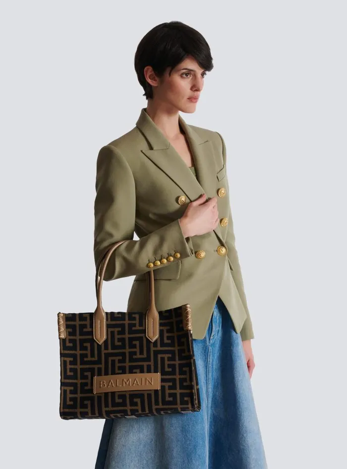 Balmain Tote Bags Women BArmy Shopper 36 Bag In PB Labyrinth Jacquard Black