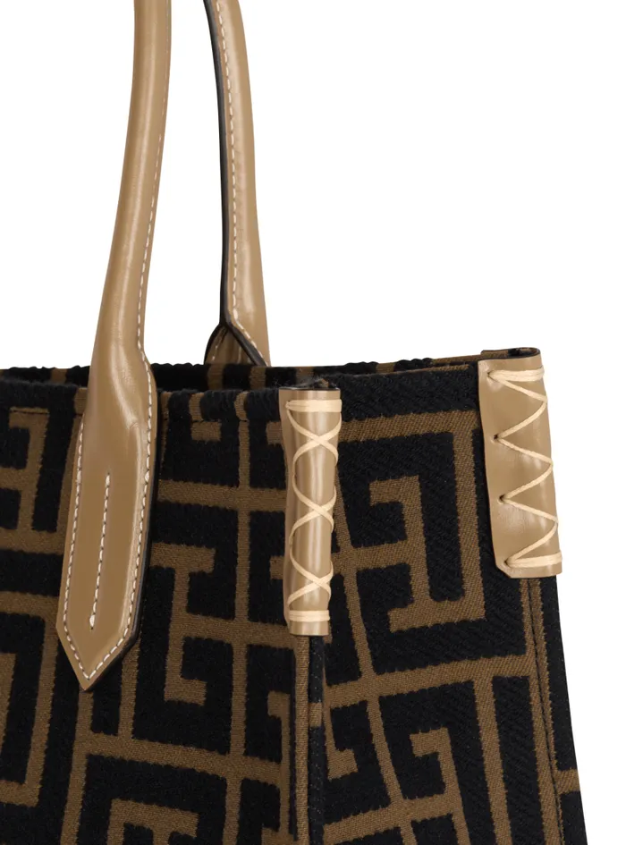 Balmain Tote Bags Women BArmy Shopper 36 Bag In PB Labyrinth Jacquard Black