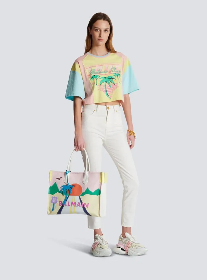 Balmain Tote Bags Women BArmy Shopper Medium Canvas And Leather Tote Bag Multicolor Balmain Tote Bags Women BArmy Shopper Medium Canvas And Leather Tote Bag Multicolor
