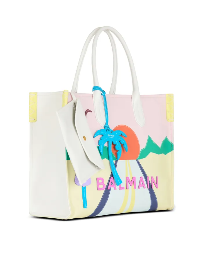 Balmain Tote Bags Women BArmy Shopper Medium Canvas And Leather Tote Bag Multicolor