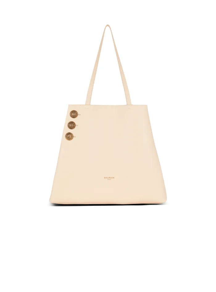 Balmain Tote Bags Women Emblme Grained Leather Tote Bag Beige