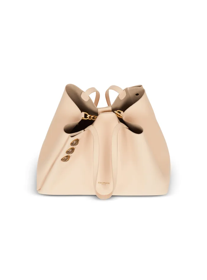 Balmain Tote Bags Women Emblme Grained Leather Tote Bag Beige