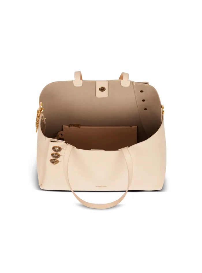 Balmain Tote Bags Women Emblme Grained Leather Tote Bag Beige