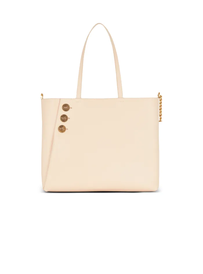 Balmain Tote Bags Women Emblme Grained Leather Tote Bag Beige