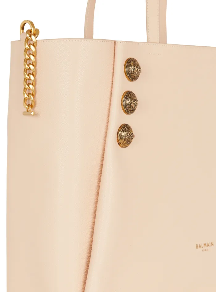 Balmain Tote Bags Women Emblme Grained Leather Tote Bag Beige