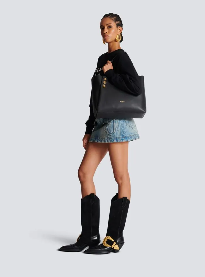 Balmain Tote Bags Women Emblme Leather Tote Bag Black