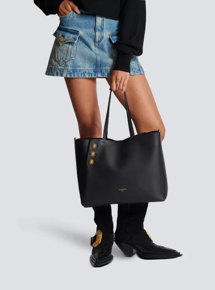 Balmain Tote Bags Women Emblme Leather Tote Bag Black