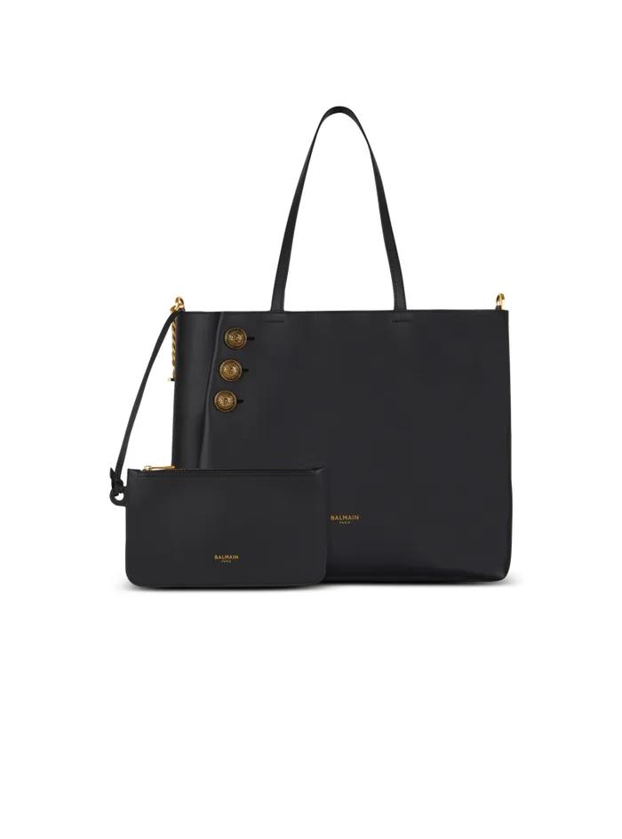 Balmain Tote Bags Women Emblme Leather Tote Bag Black