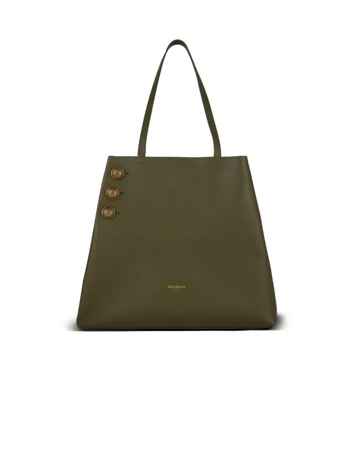Balmain Tote Bags Women Emblme Leather Tote Bag Khaki