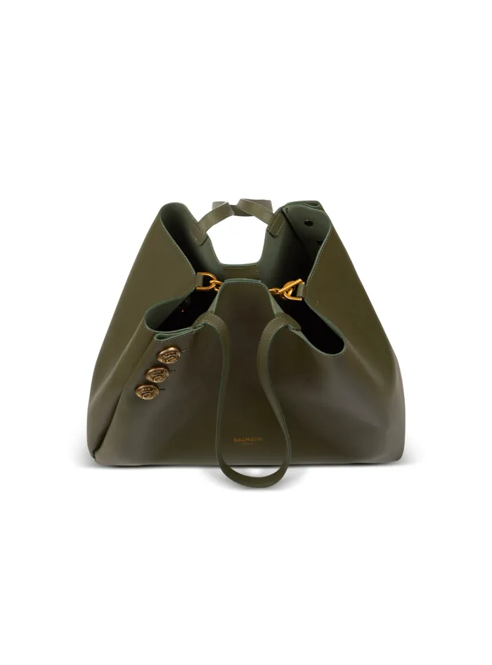 Balmain Tote Bags Women Emblme Leather Tote Bag Khaki