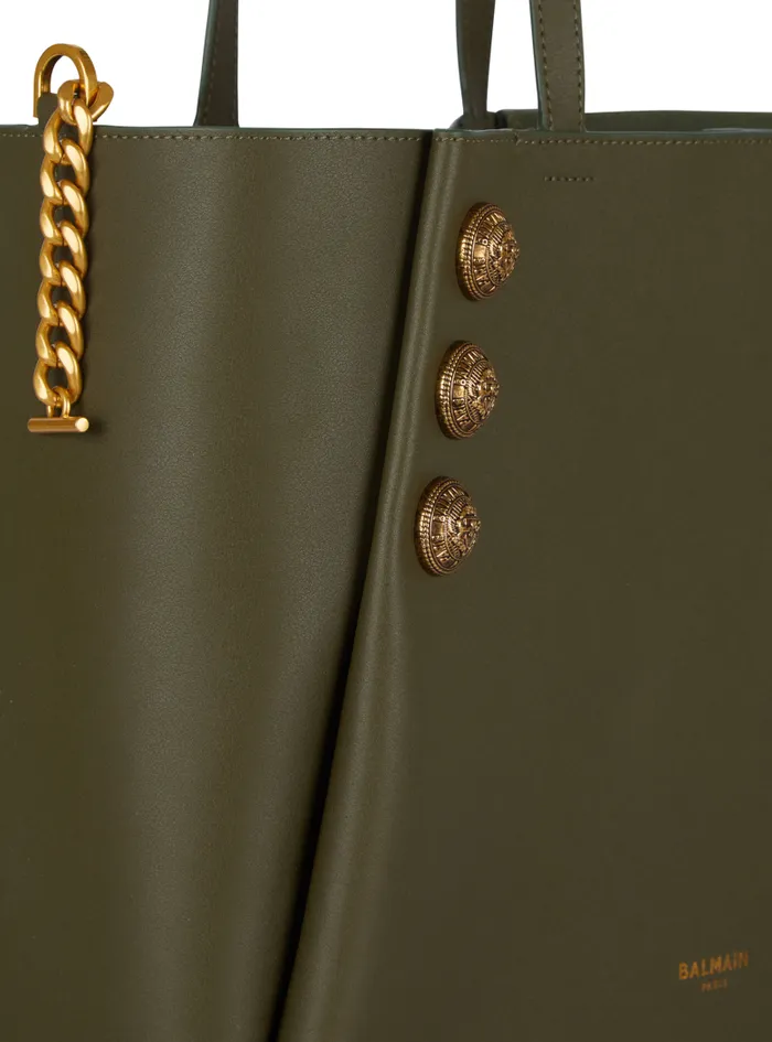 Balmain Tote Bags Women Emblme Leather Tote Bag Khaki