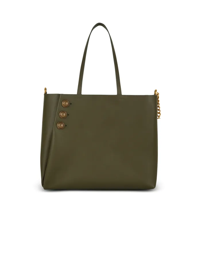 Balmain Tote Bags Women Emblme Leather Tote Bag Khaki