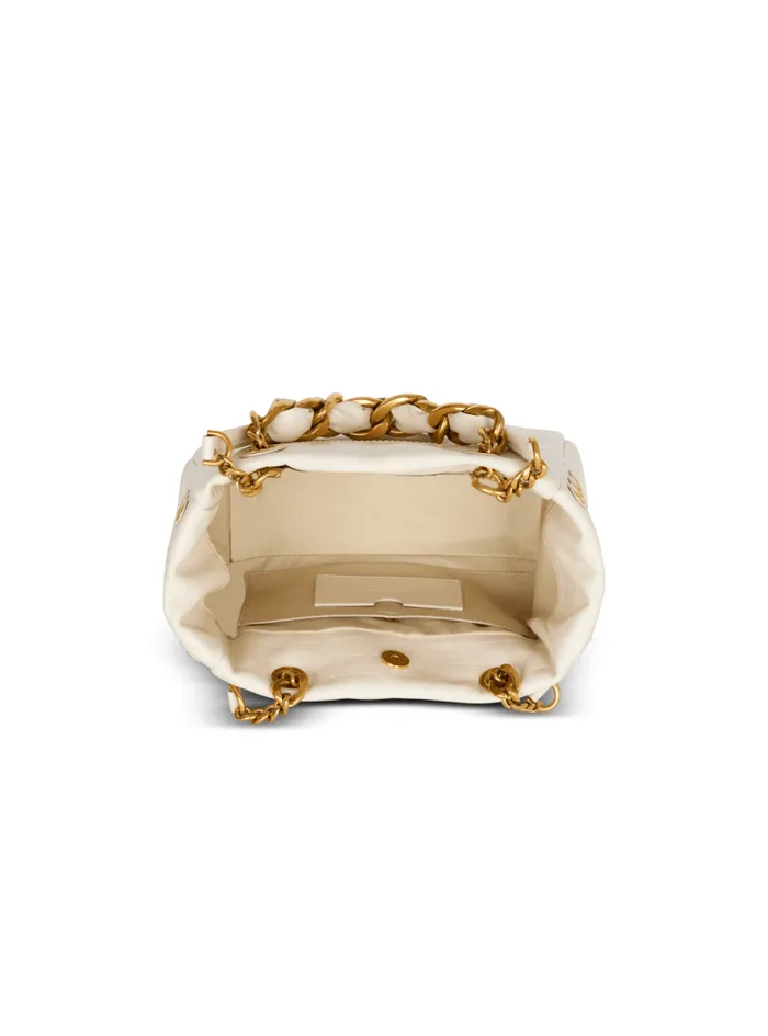Balmain Tote Bags Women Small 1945 Soft Bag In Embossed Crackled Calfskin With A PB Labyrinth Monogram White