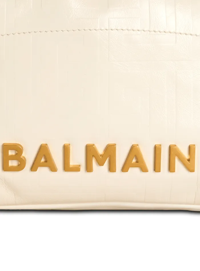 Balmain Tote Bags Women Small 1945 Soft Bag In Embossed Crackled Calfskin With A PB Labyrinth Monogram White