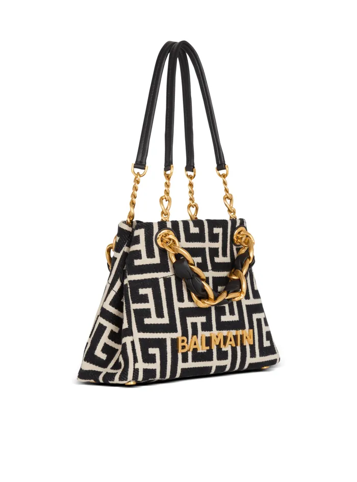 Balmain Tote Bags Women Small 1945 Soft Tote Bag Monogram Jacquard Fabric Black