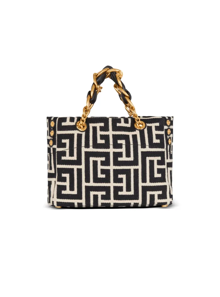 Balmain Tote Bags Women Small 1945 Soft Tote Bag Monogram Jacquard Fabric Black