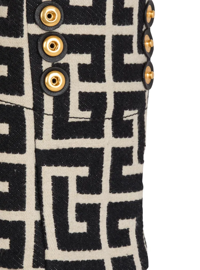 Balmain Tote Bags Women Small 1945 Soft Tote Bag Monogram Jacquard Fabric Black