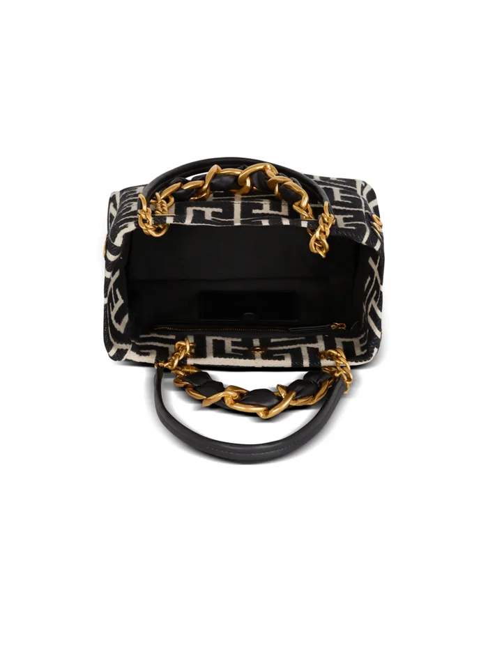 Balmain Tote Bags Women Small 1945 Soft Tote Bag Monogram Jacquard Fabric Black
