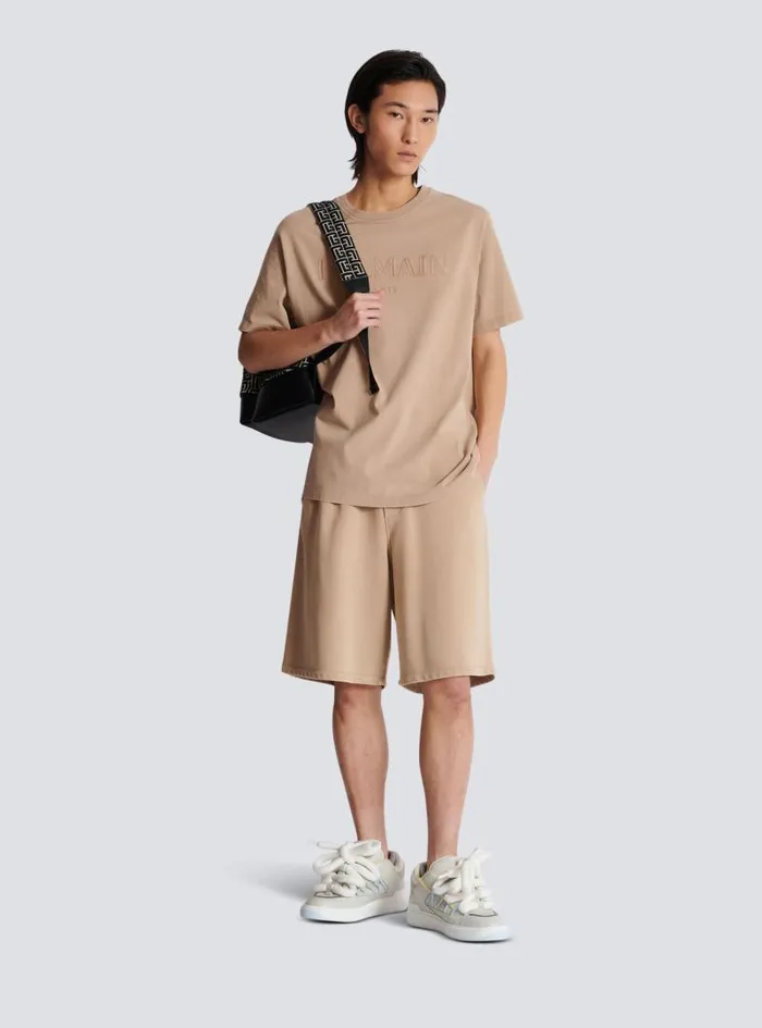 Balmain Trousers And Shorts Men Bermuda Shorts With Vintage Embroidery Beige