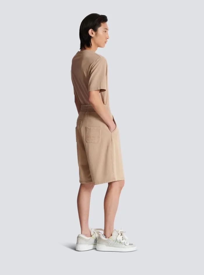 Balmain Trousers And Shorts Men Bermuda Shorts With Vintage Embroidery Beige