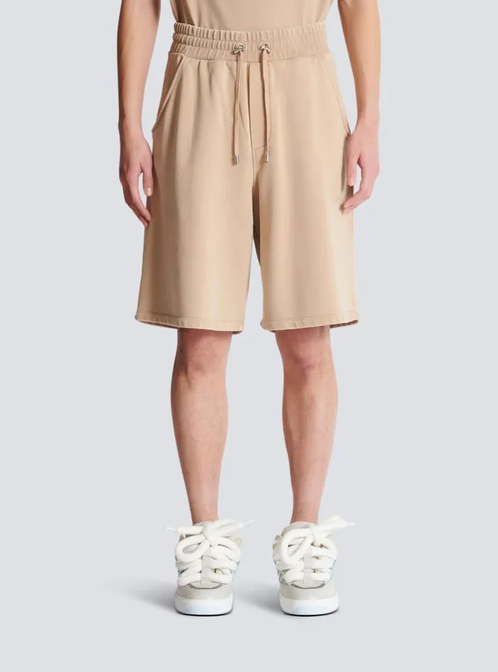 Balmain Trousers And Shorts Men Bermuda Shorts With Vintage Embroidery Beige