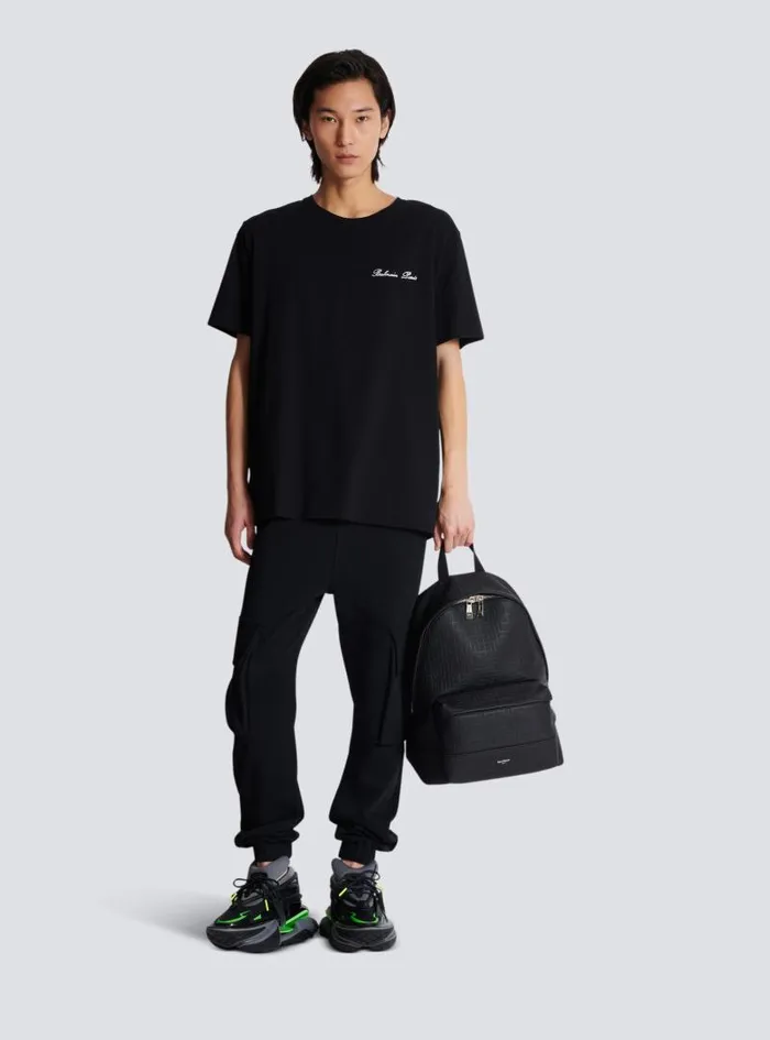 Balmain Trousers And Shorts Men Cargo Joggers With Paris Print Black