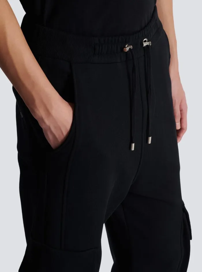 Balmain Trousers And Shorts Men Cargo Joggers With Paris Print Black
